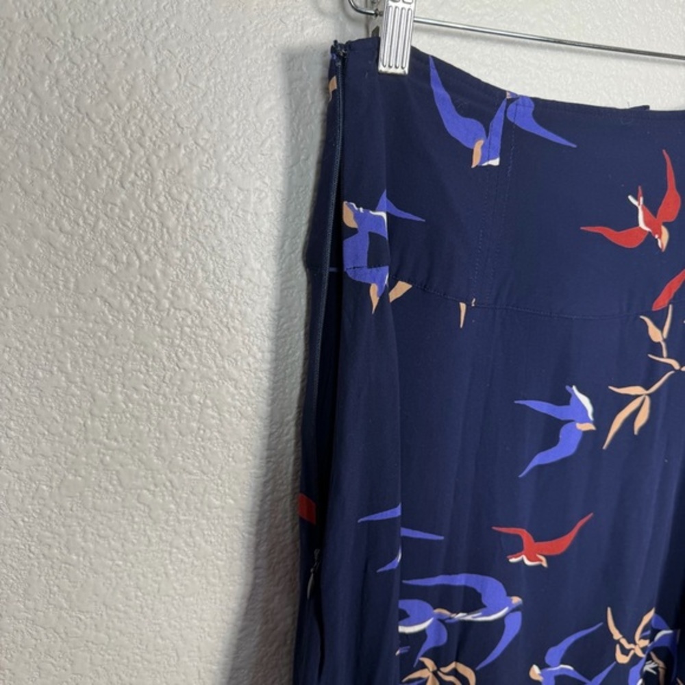 Anthropologie Maeve Size 4 Women's Merida Bird Print Midi Skirt Blue - Picture 7 of 11
